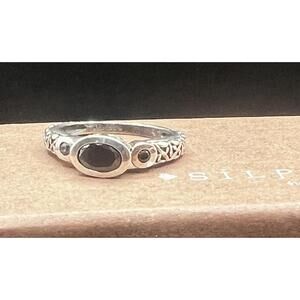 SILPADA Sterling Silver Black Zircon Stackable Scroll Filigree Ring S187 Sz 6.25